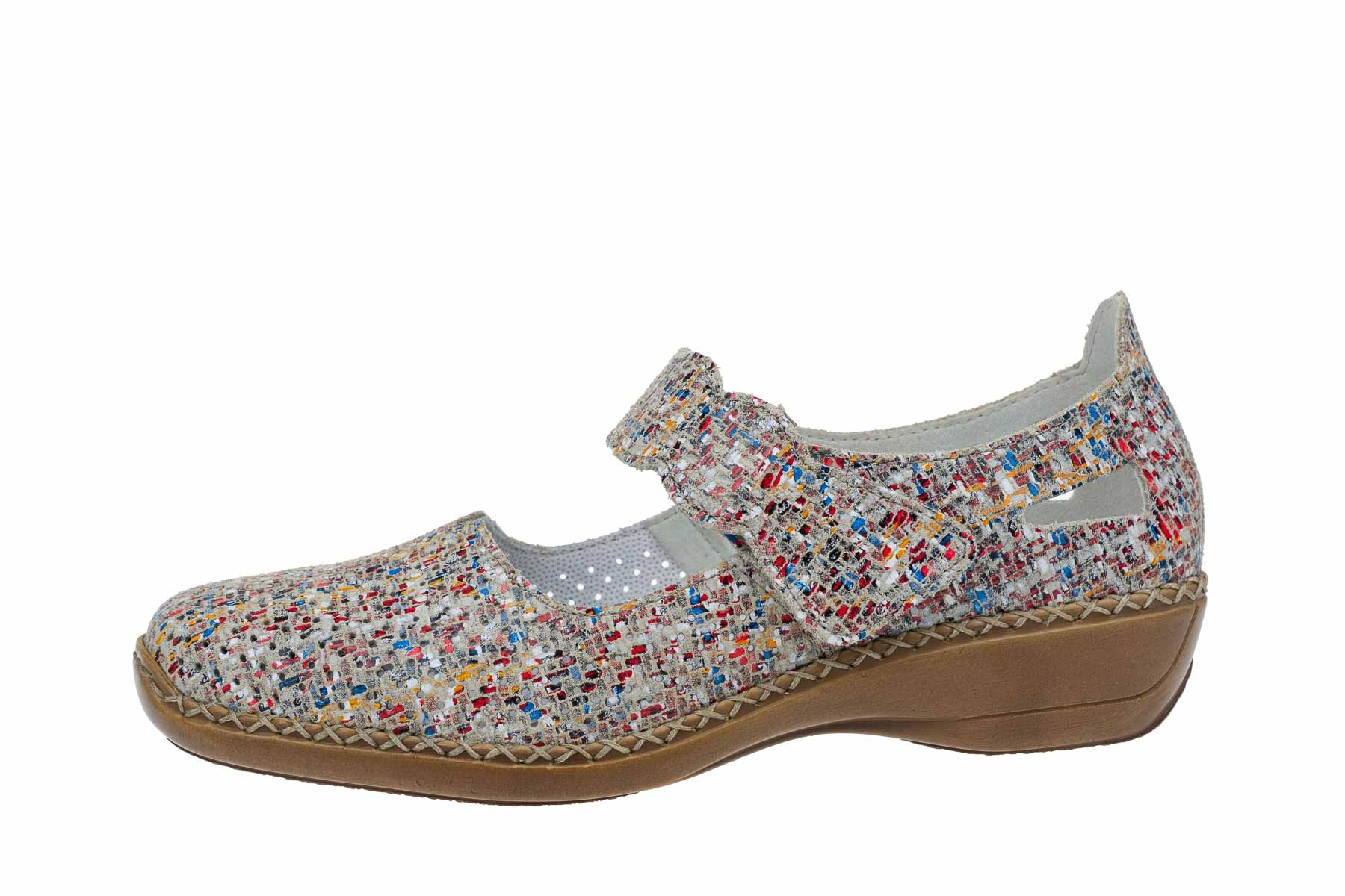Rieker Sunset 413J2-90 Scarpe Donna Mary-Jane Ballerine In Pelle Floreale Bianco | Comode, Chiuse Con Cinturino, Perfette Per La Primavera