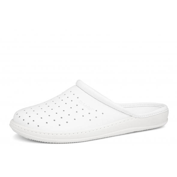 Dr Luigi białe wygodne skórzane kapcie